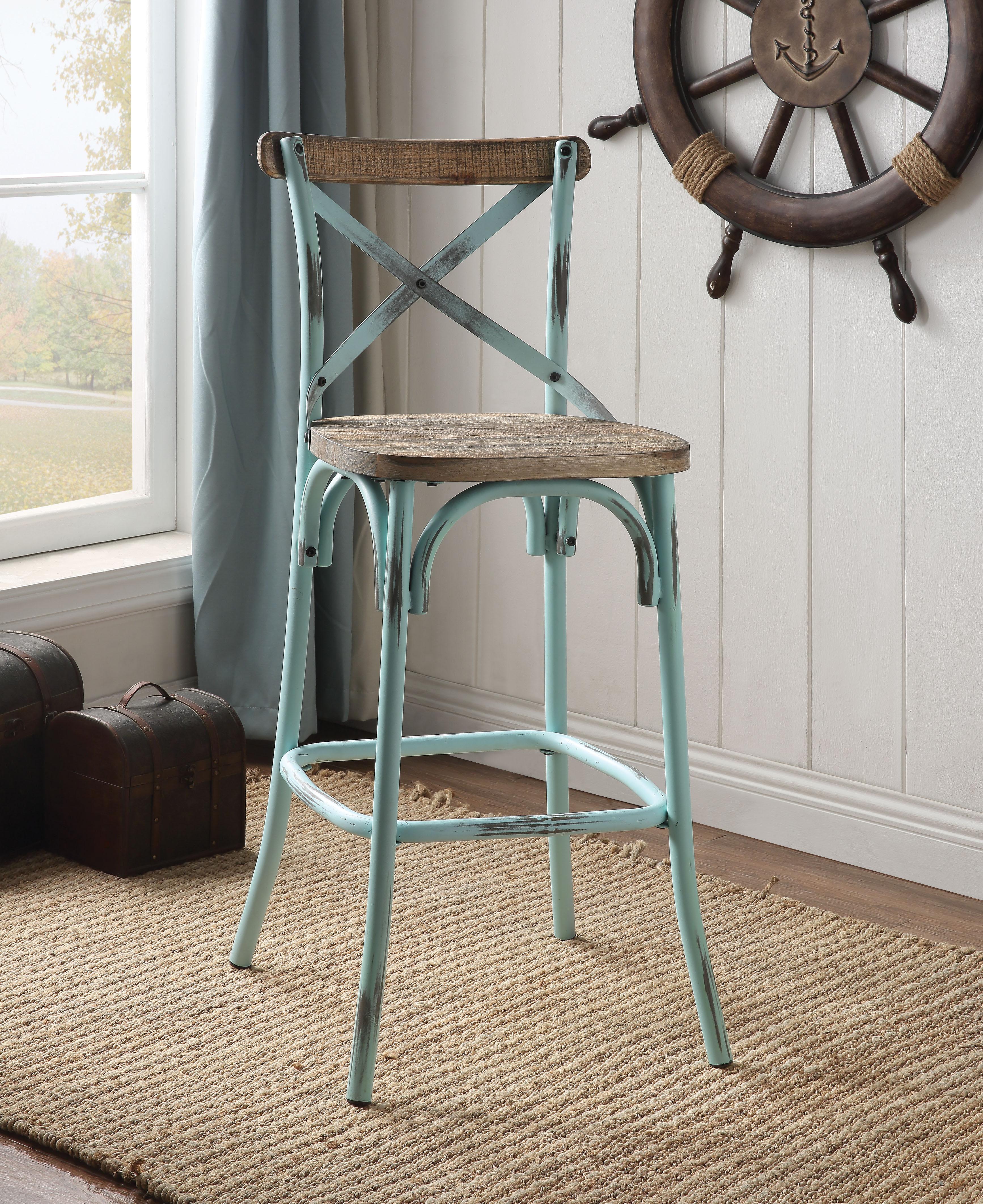 Zaire Antique Sky & Antique Oak Bar Chair (1Pc) - Ideal Furniture (Fresno,CA)