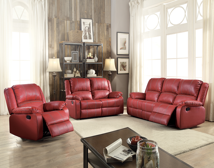 Zuriel Red PU Sofa (Motion) - Ideal Furniture (Fresno,CA)