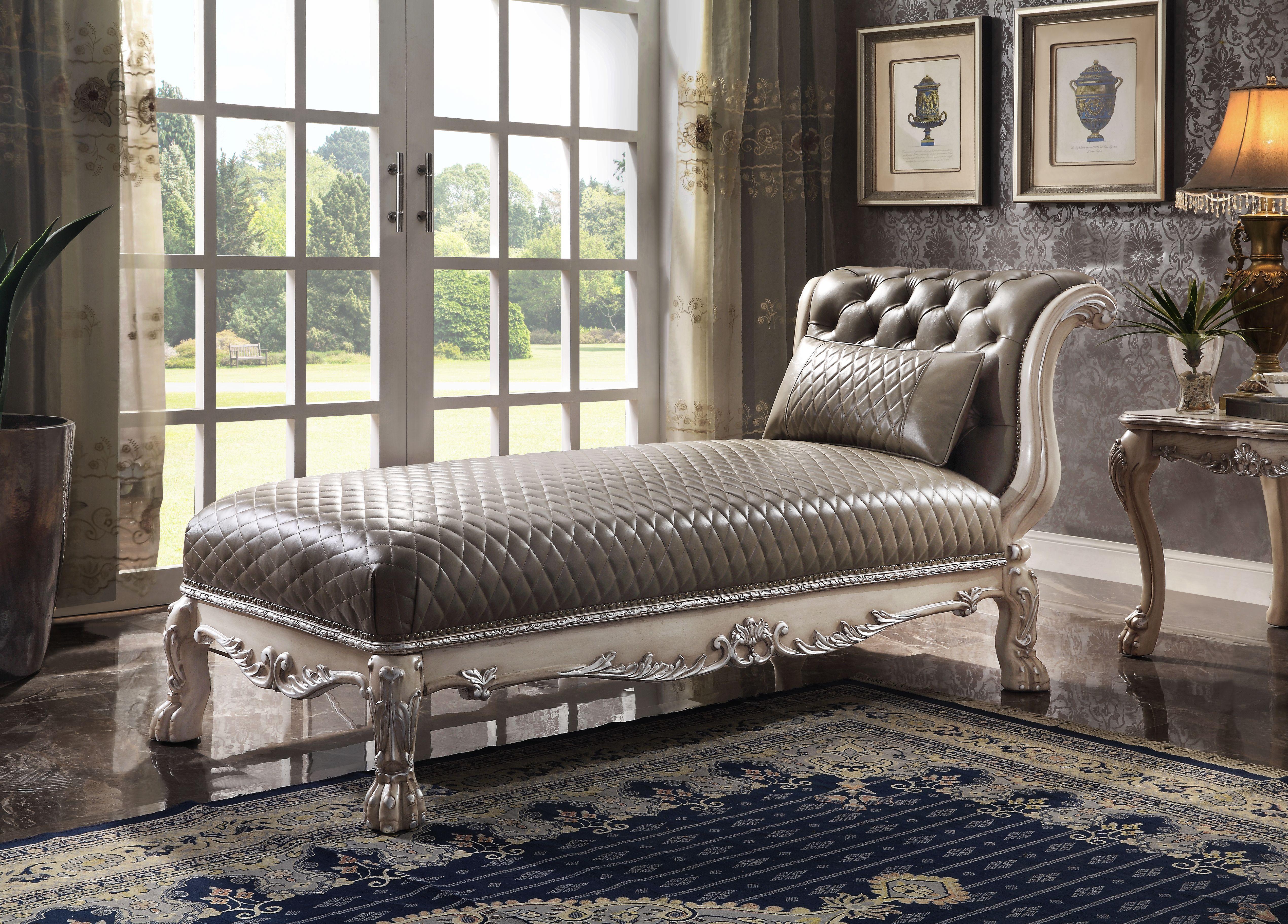 Dresden Vintage Bone White & PU Chaise w/1 Pillow - Ideal Furniture (Fresno,CA)