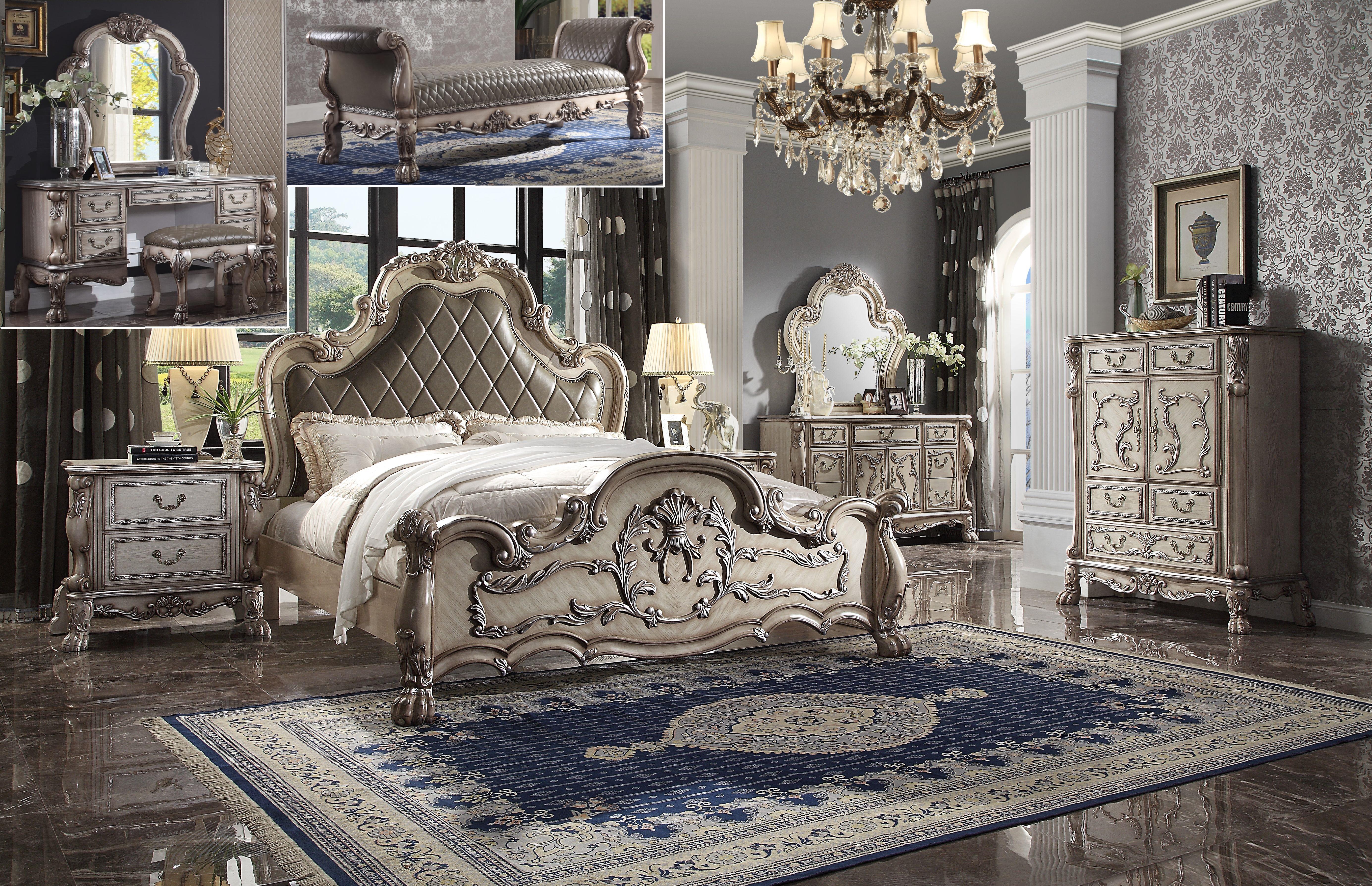 Dresden Vintage Bone White & PU Eastern King Bed - Ideal Furniture (Fresno,CA)