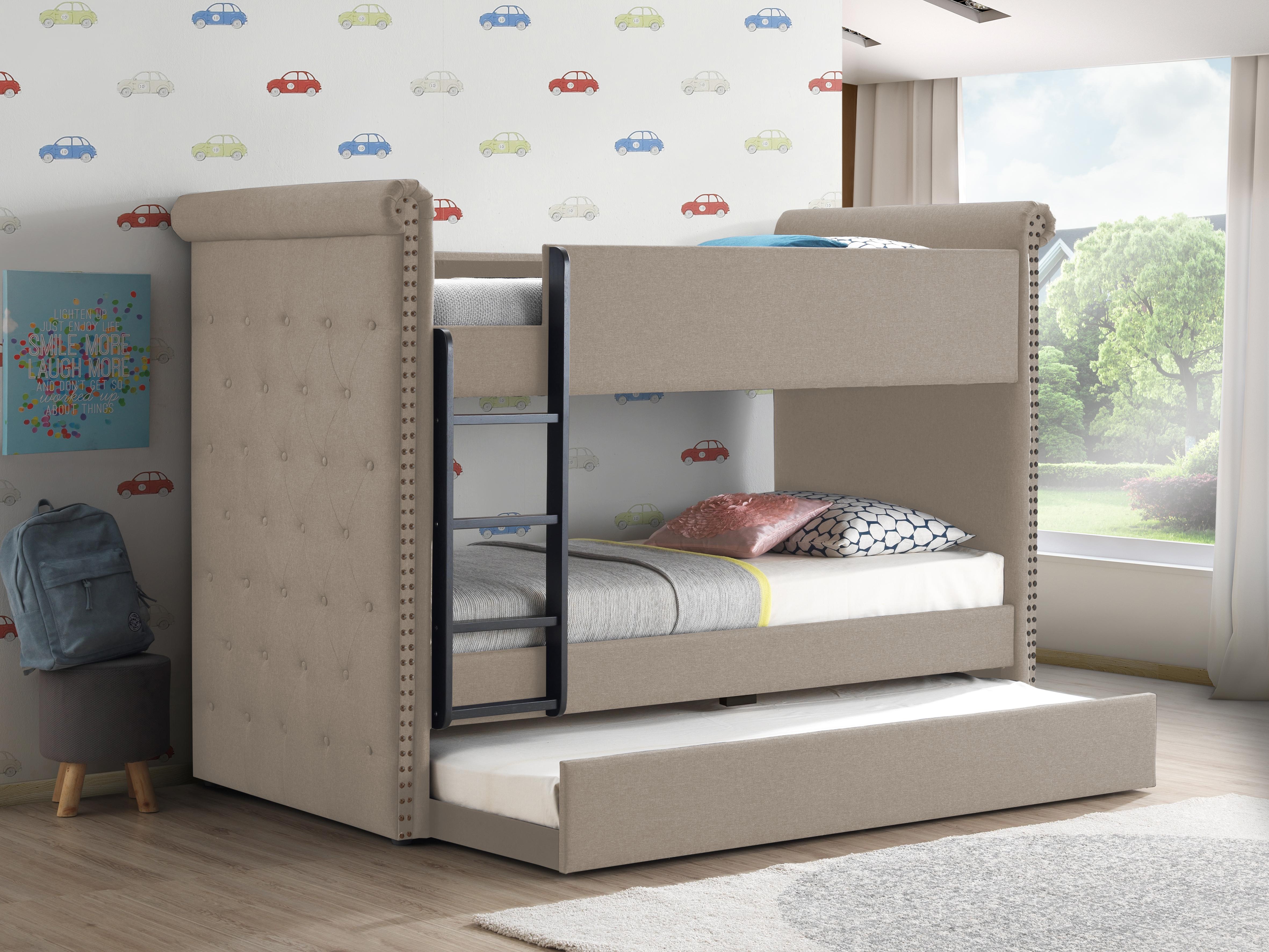 Romana II Beige Fabric Bunk Bed & Trundle (Twin/Twin) - Ideal Furniture (Fresno,CA)