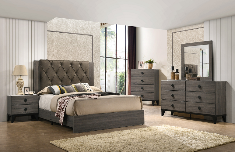 Avantika Fabric & Rustic Gray Oak Eastern King Bed - Ideal Furniture (Fresno,CA)