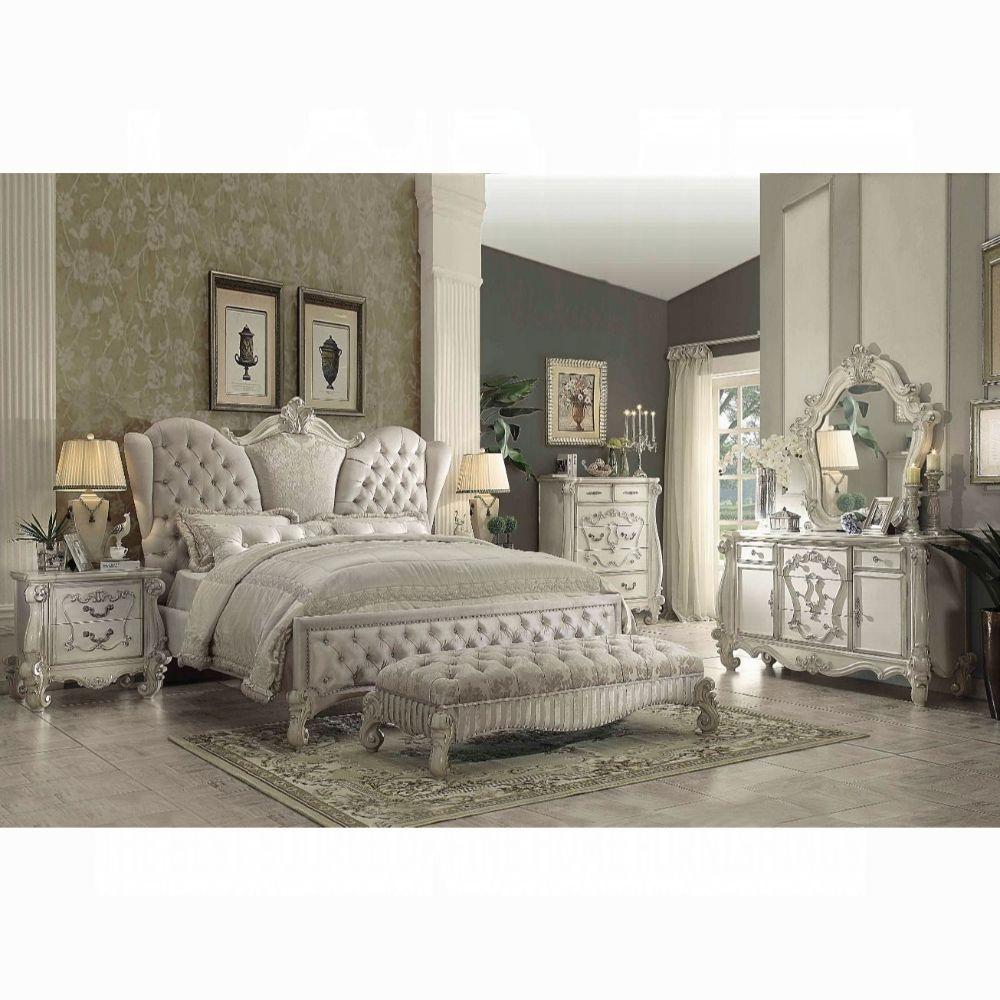 Versailles Ivory Velvet & Bone White Queen Bed - Ideal Furniture (Fresno,CA)