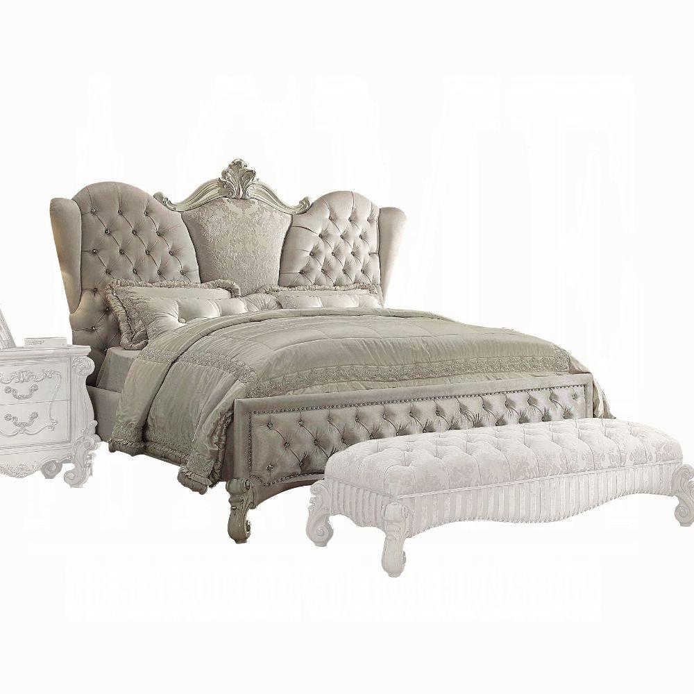 Versailles Ivory Velvet & Bone White California King Bed - Ideal Furniture (Fresno,CA)