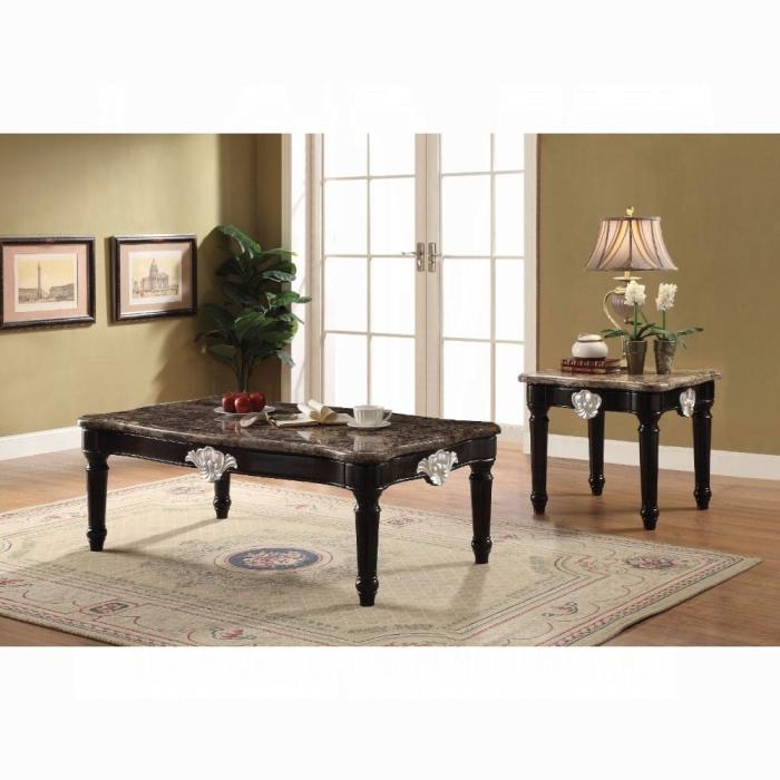 Ernestine Marble & Black Coffee Table - Ideal Furniture (Fresno,CA)