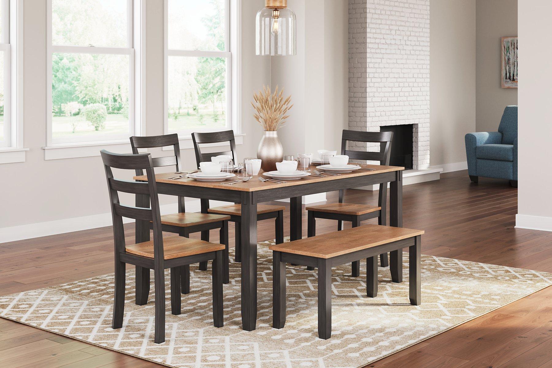 Gesthaven Dining Table with 4 Chairs and Bench (Set of 6) - Ideal Furniture (Fresno,CA)