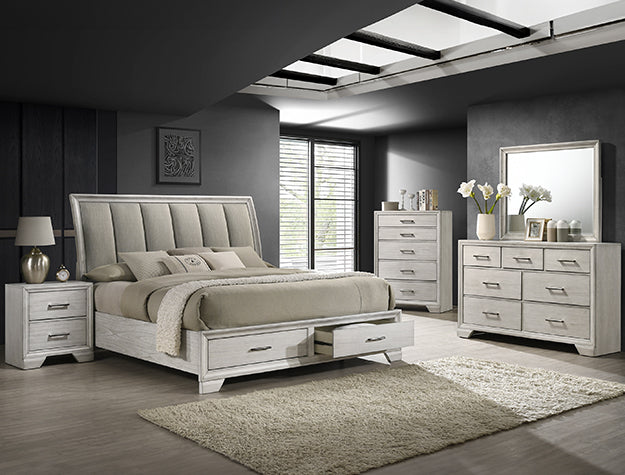 JAYMES Q STORAGE BED HB WHITE MIST - Ideal Furniture (Fresno,CA)