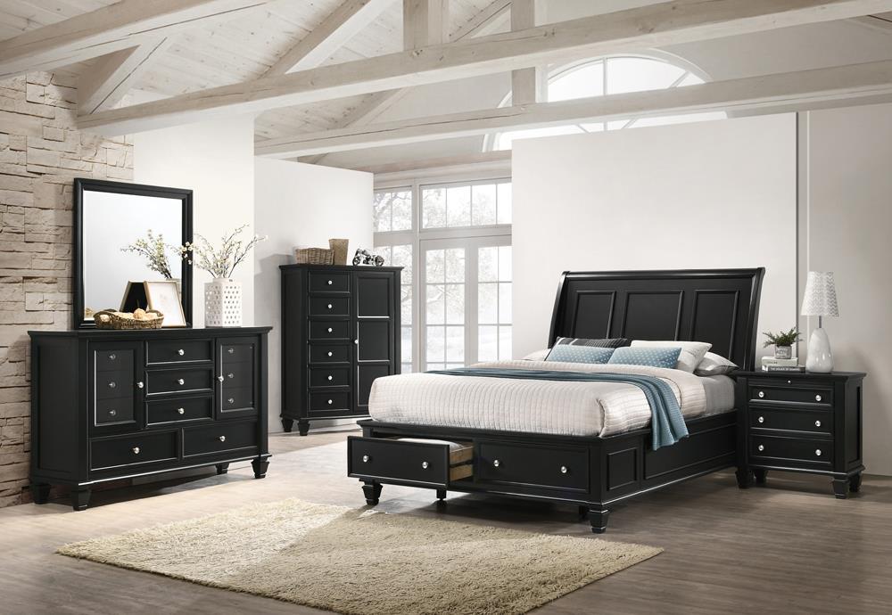 Sandy Beach Storage 5-Piece Eastern King Bedroom Set with Sleigh Headboard - Ideal Furniture (Fresno,CA)