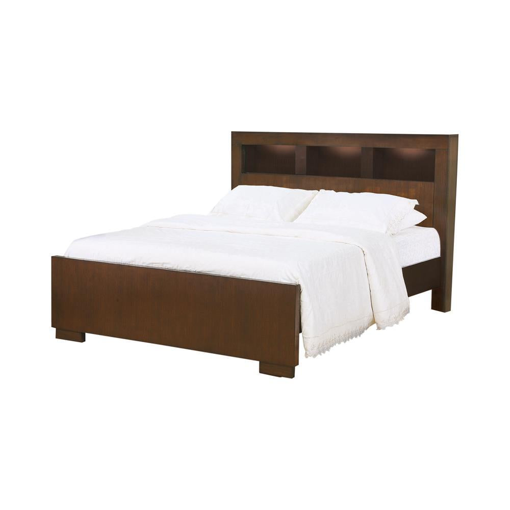 Jessica California King, E.king, & Queen Bed with Storage Headboard Cappuccino - Ideal Furniture (Fresno,CA)