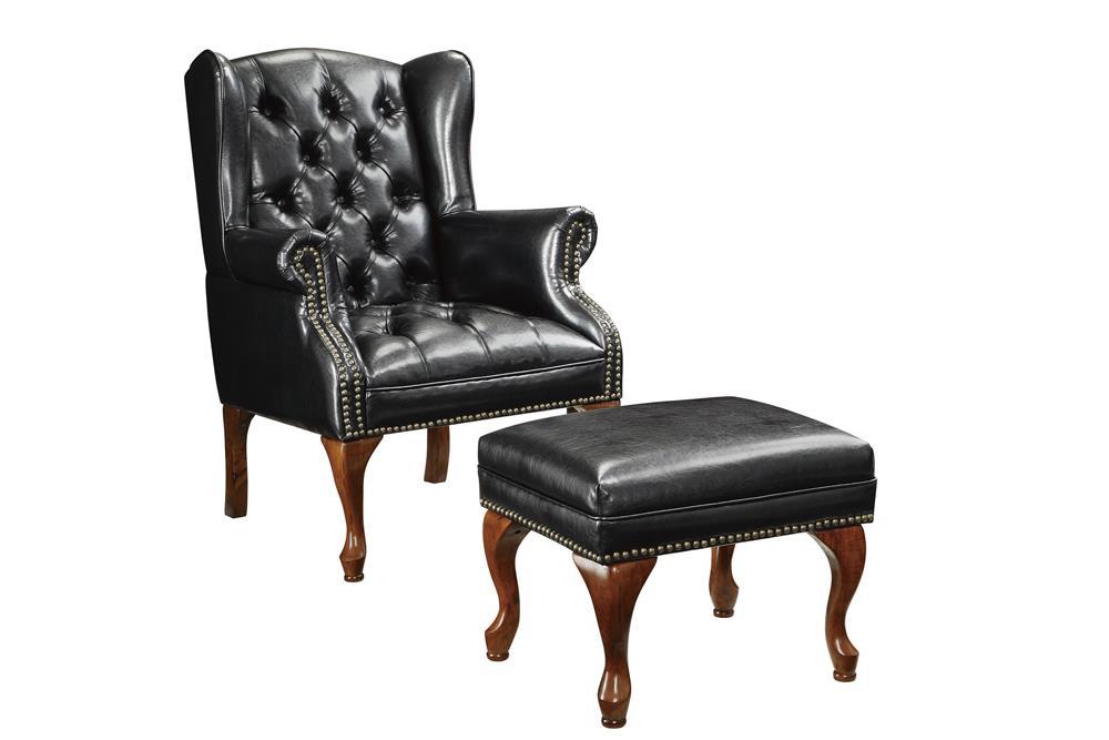 Roberts Button Tufted Back Accent Chair with Ottoman Black and Espresso - Ideal Furniture (Fresno,CA)