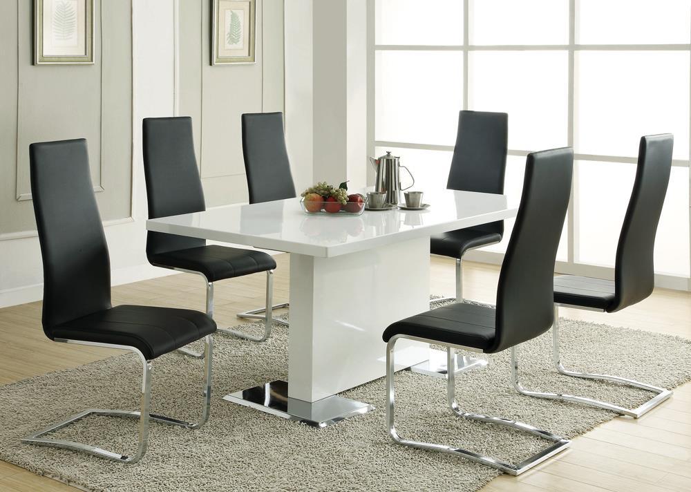 Anges T-shaped Pedestal Dining Table Glossy White - Ideal Furniture (Fresno,CA)