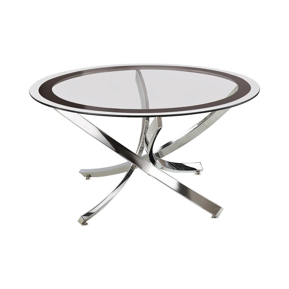 Brooke Glass Top Coffee Table Chrome and Black - Ideal Furniture (Fresno,CA)