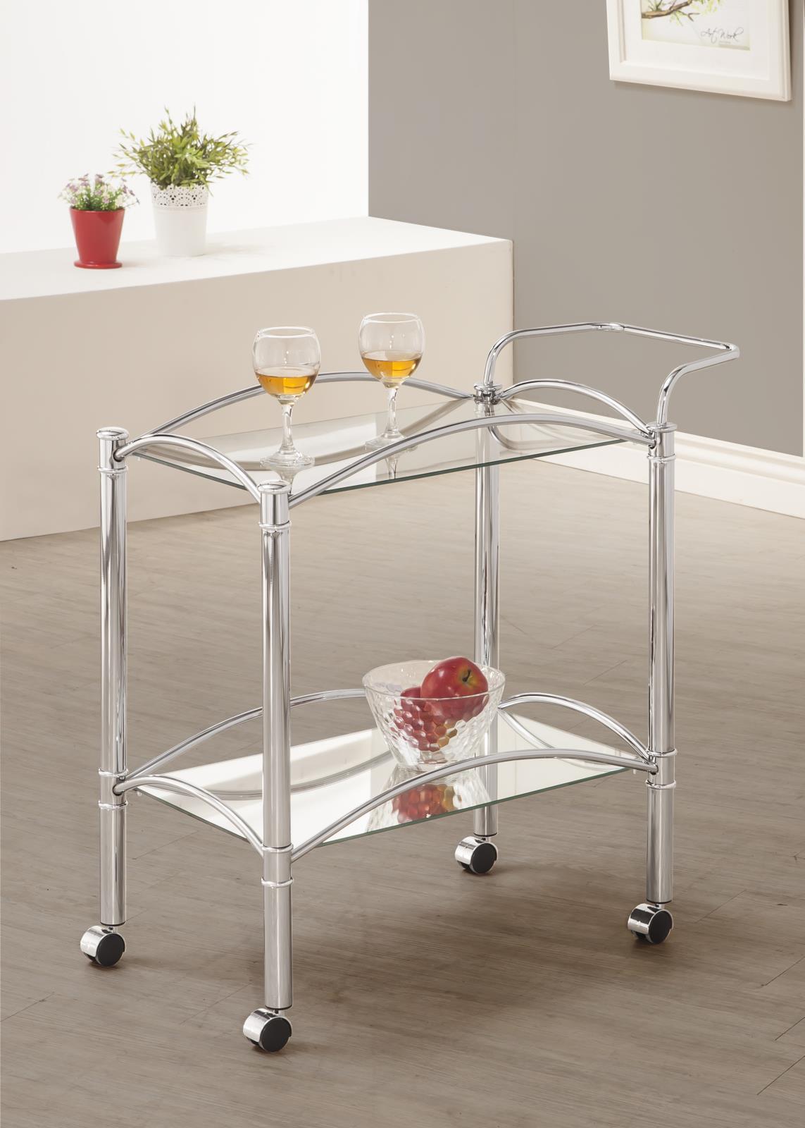 Shadix 2-tier Serving Cart with Glass Top Chrome and Clear - Ideal Furniture (Fresno,CA)