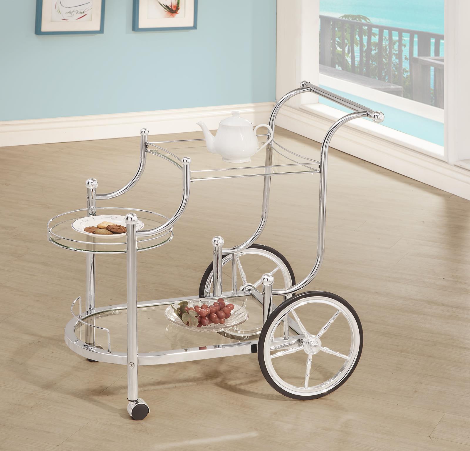Sarandon 3-tier Serving Cart Chrome and Clear - Ideal Furniture (Fresno,CA)