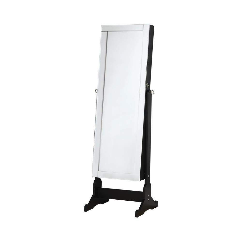 Cortez Storage Jewelry Cheval Mirror Black - Ideal Furniture (Fresno,CA)