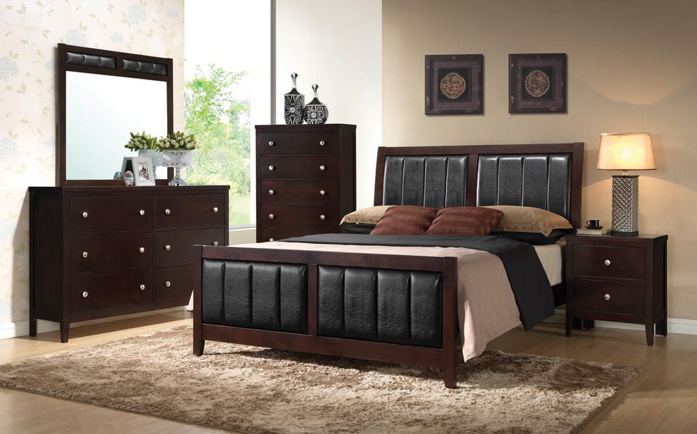 Carlton California King, E.King, & Queen Upholstered Bed Cappuccino and Black - Ideal Furniture (Fresno,CA)