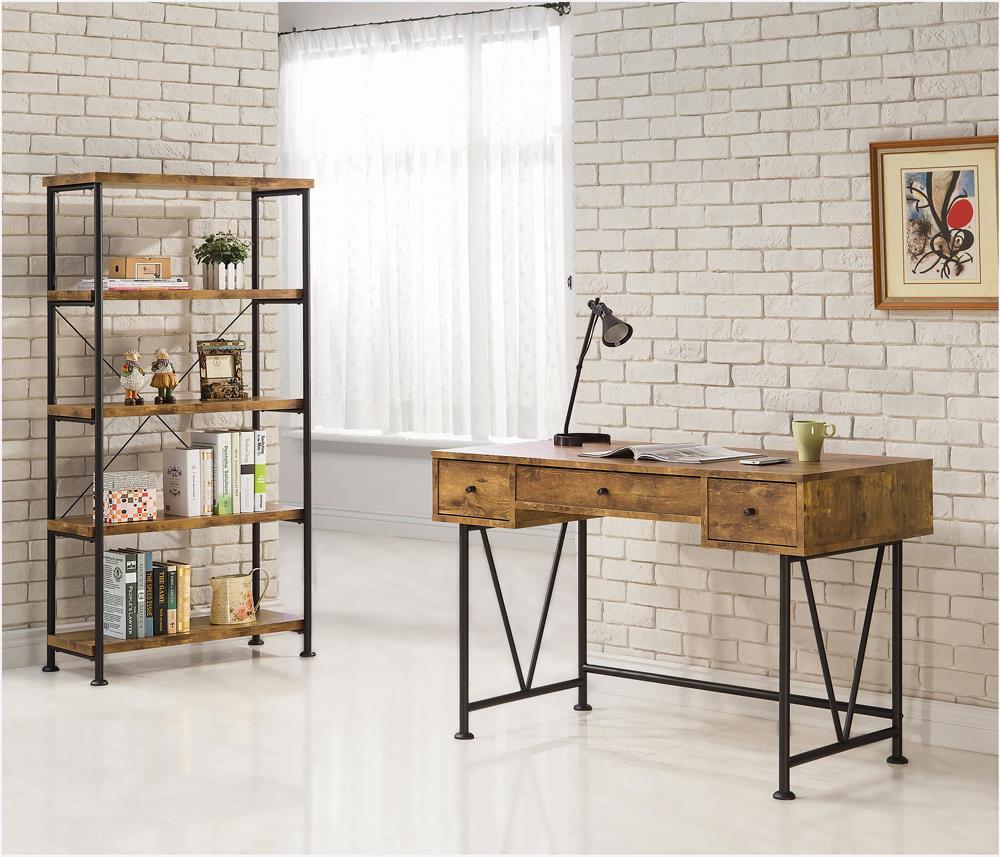 Analiese 3-drawer Writing Desk Antique Nutmeg and Black - Ideal Furniture (Fresno,CA)
