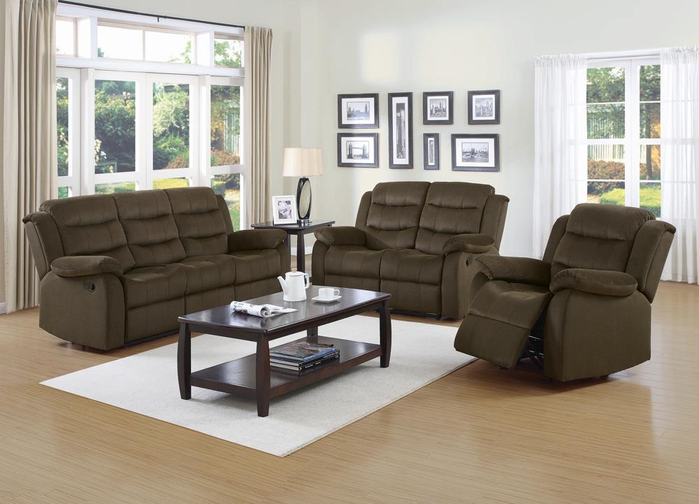 Rodman Pillow Top Arm Motion Loveseat Olive Brown - Ideal Furniture (Fresno,CA)