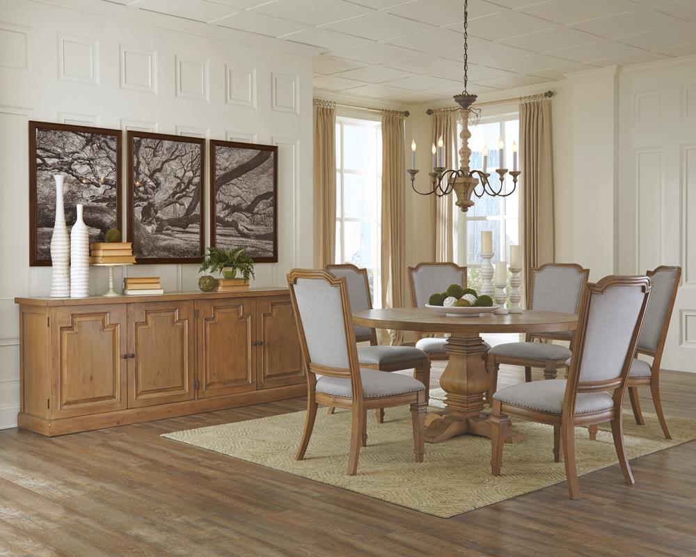 Florence Round Pedestal Dining Table Rustic Smoke - Ideal Furniture (Fresno,CA)