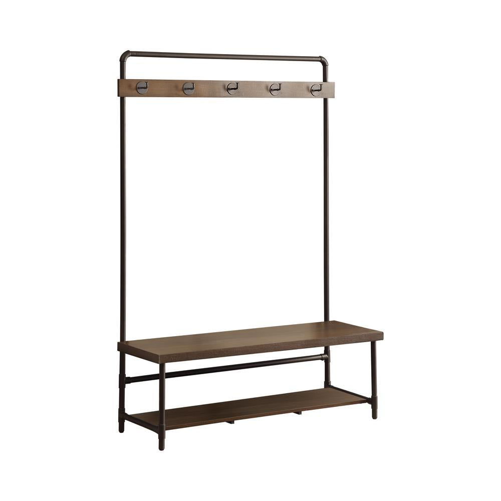 Alise Hall Tree with 5 Coat Hooks Chestnut and Dark Bronze - Ideal Furniture (Fresno,CA)