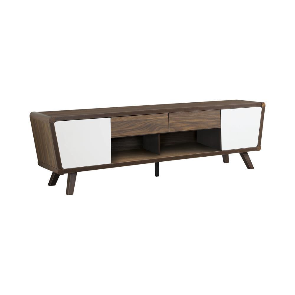 Alvin 2-drawer TV Console Dark Walnut and Glossy White - Ideal Furniture (Fresno,CA)