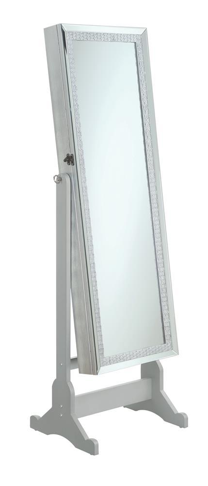 Elle Jewelry Cheval Mirror with Crytal Trim Silver - Ideal Furniture (Fresno,CA)