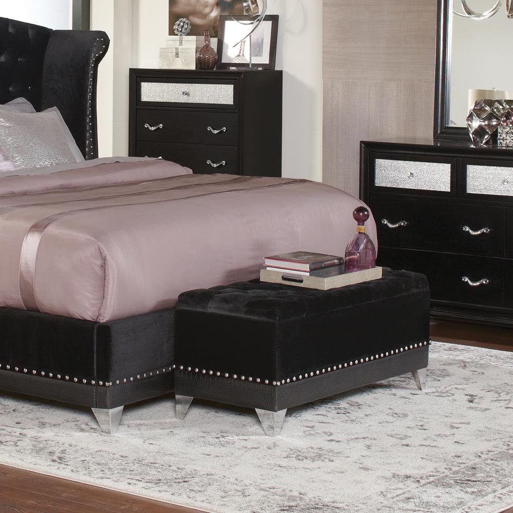 Barzini Tufted Rectangular Trunk with Nailhead Black - Ideal Furniture (Fresno,CA)