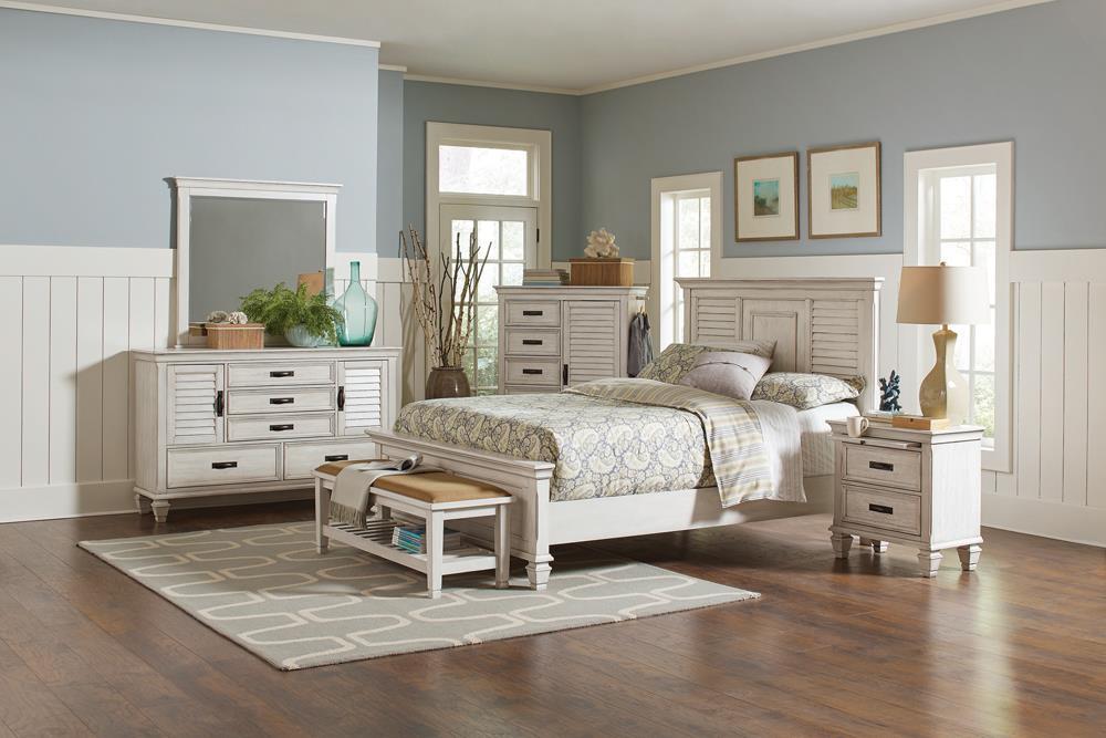 Franco Eastern King & Queen Panel Bed Antique White & Oak - Ideal Furniture (Fresno,CA)