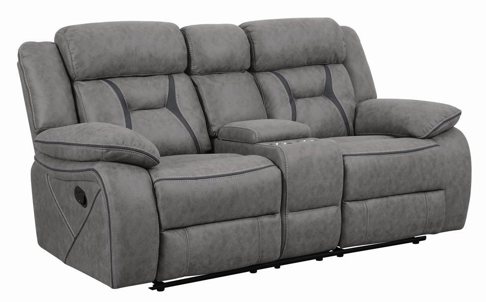 Higgins Pillow Top Arm Motion Loveseat with Console Grey - Ideal Furniture (Fresno,CA)