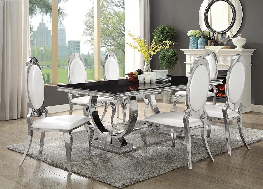 Antoine Rectangular Dining Table Chrome and Black - Ideal Furniture (Fresno,CA)