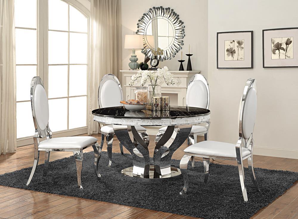 Anchorage Round Dining Table Chrome and Black - Ideal Furniture (Fresno,CA)