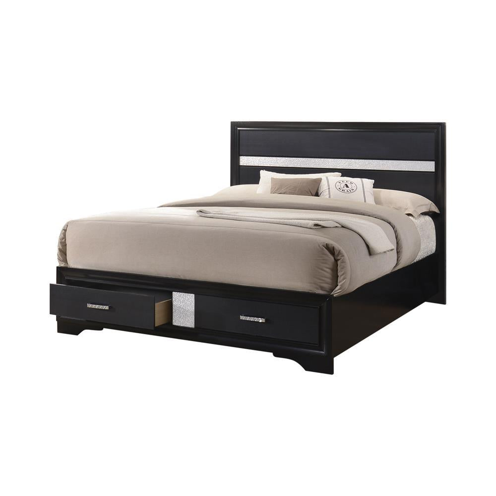 Miranda California King. E.King, & Queen 2-drawer Storage Bed Black & White - Ideal Furniture (Fresno,CA)