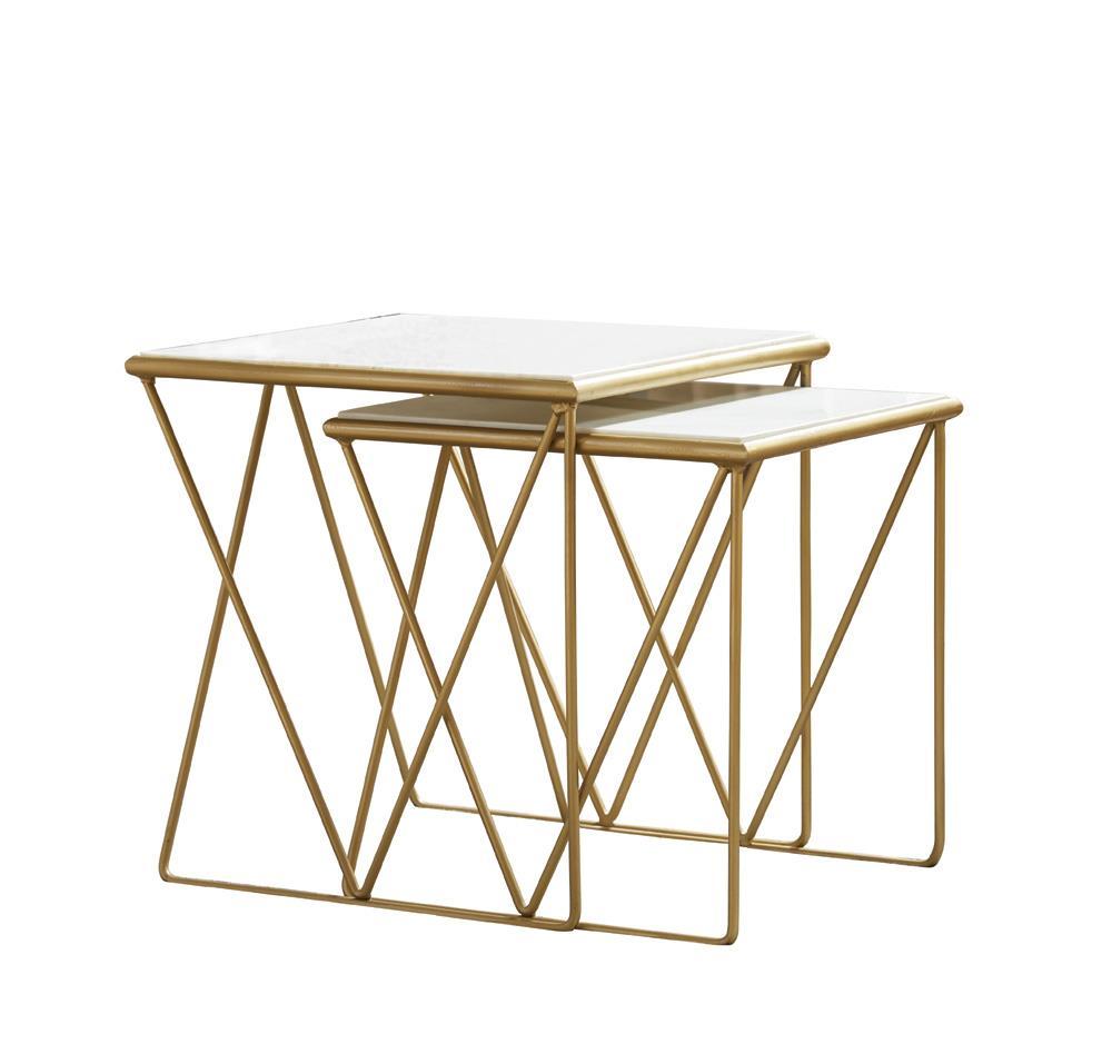 Bette 2-piece Nesting Table Set White and Gold - Ideal Furniture (Fresno,CA)