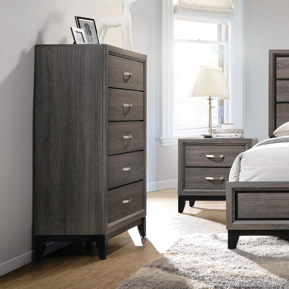 Watson 5-drawer Chest Grey Oak and Black - Ideal Furniture (Fresno,CA)