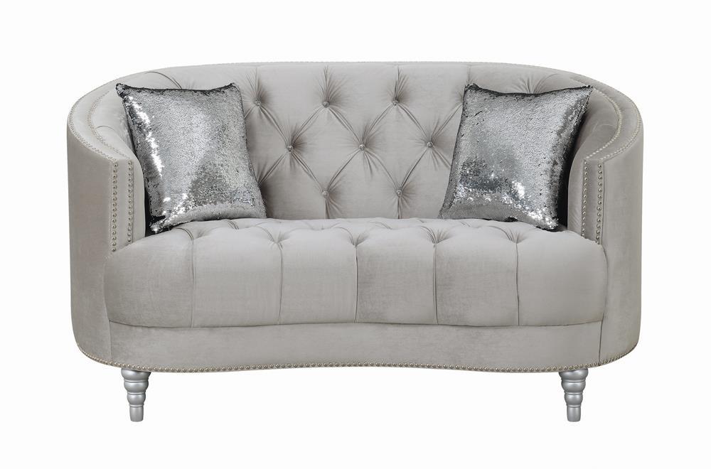 Avonlea Sloped Arm Tufted Loveseat Grey - Ideal Furniture (Fresno,CA)