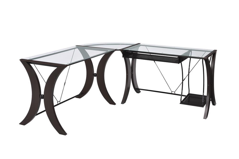 Monterey 3-piece L-shaped Computer Desk Set Cappuccino - Ideal Furniture (Fresno,CA)