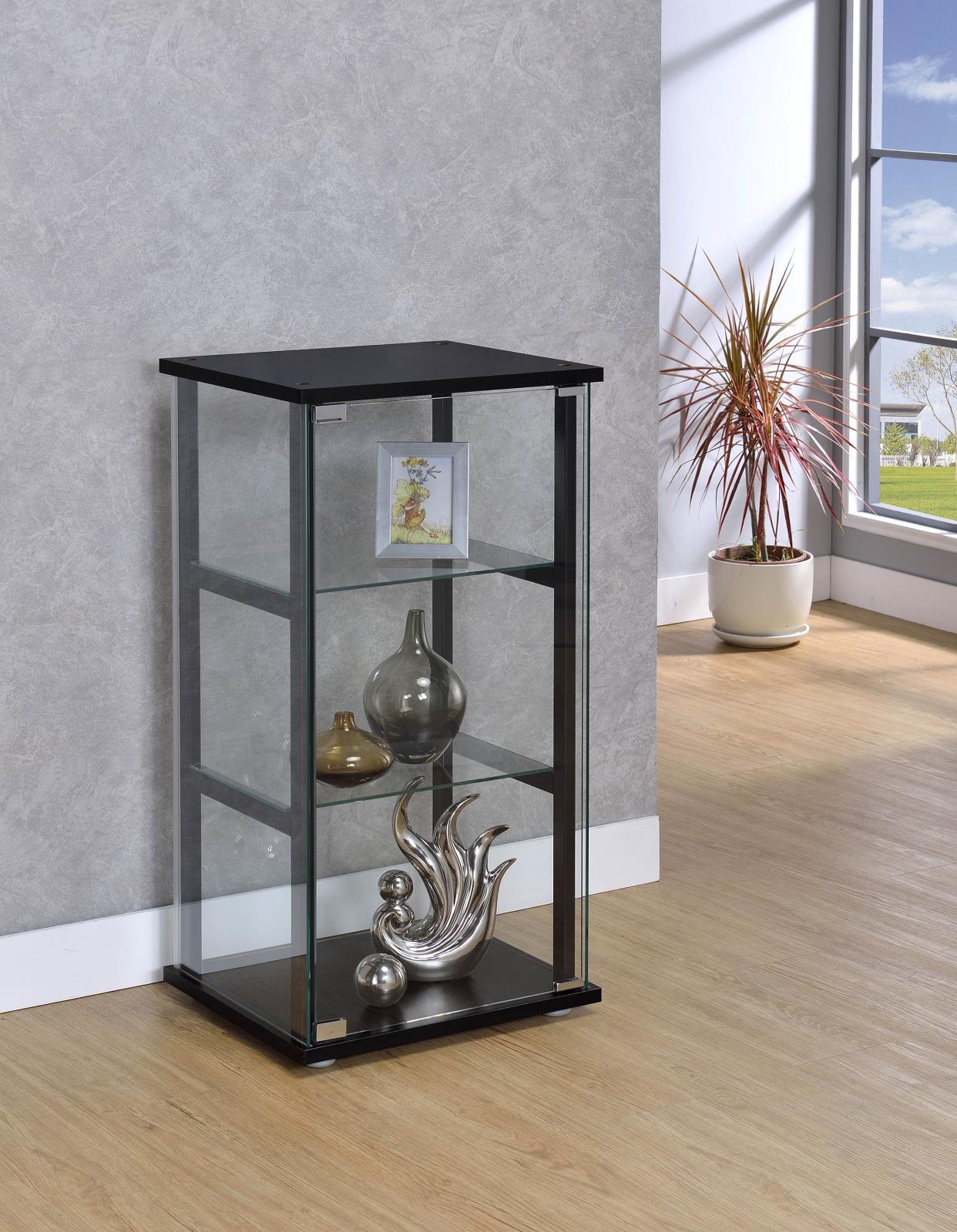 Cyclamen 3-shelf Glass Curio Cabinet Black and Clear - Ideal Furniture (Fresno,CA)