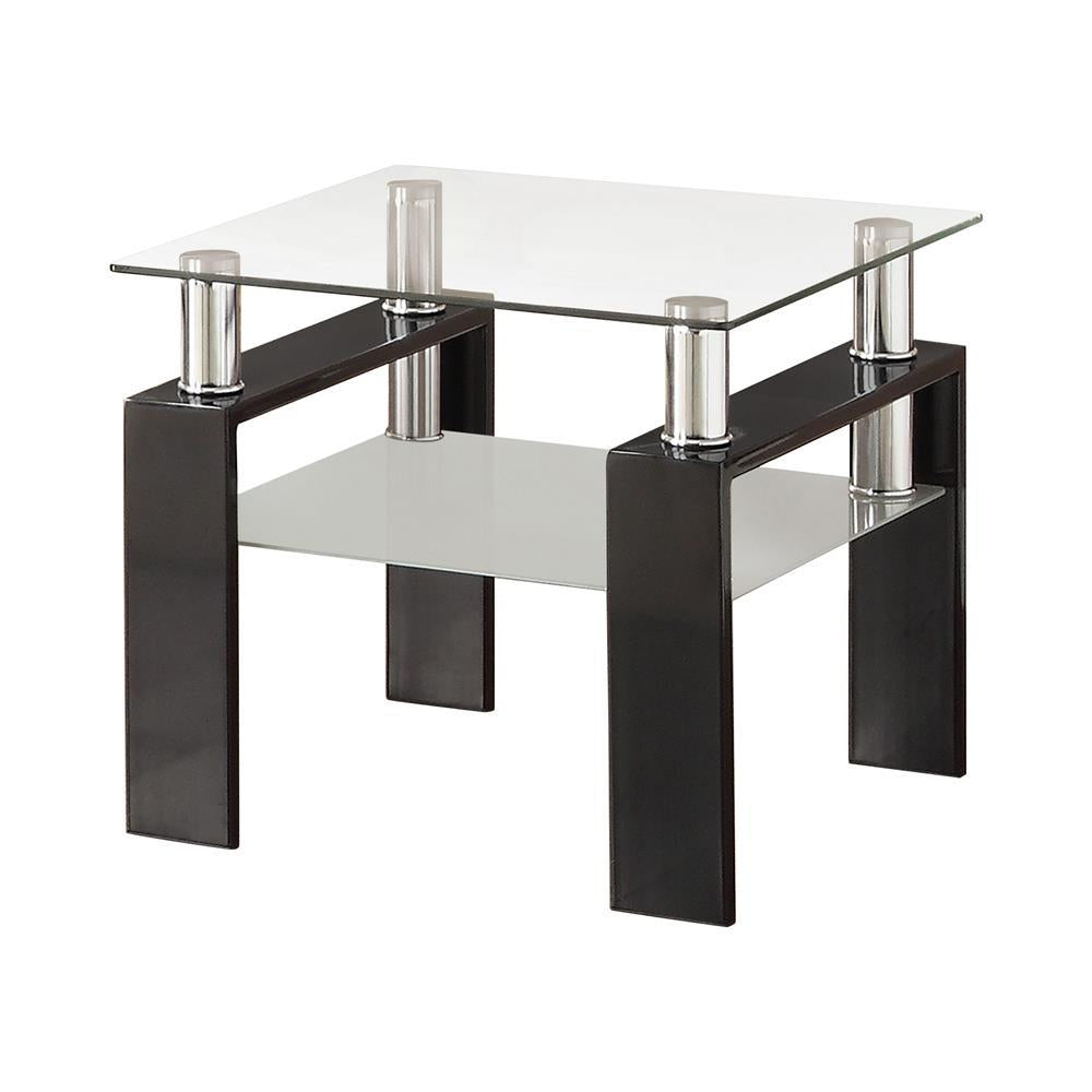 Dyer Tempered Glass End Table with Shelf Black - Ideal Furniture (Fresno,CA)