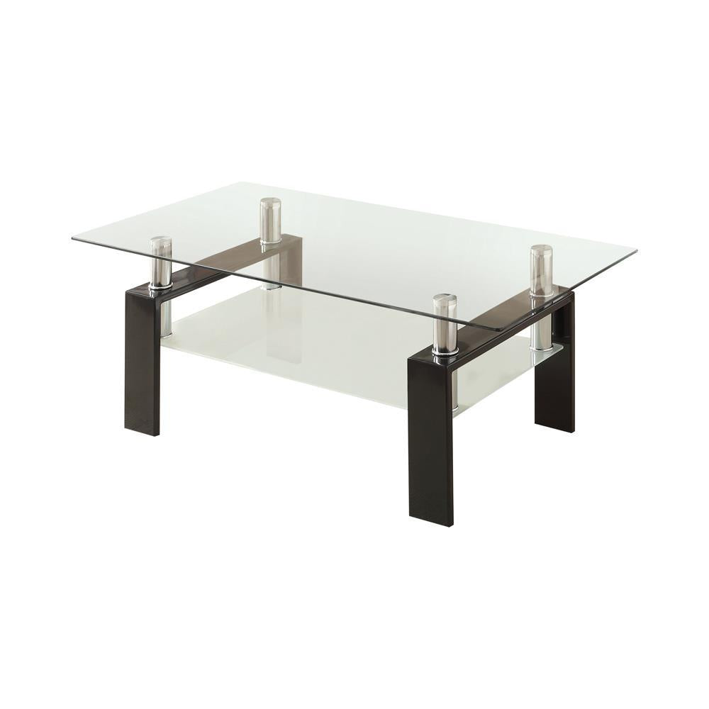 Dyer Tempered Glass Coffee Table with Shelf Black - Ideal Furniture (Fresno,CA)
