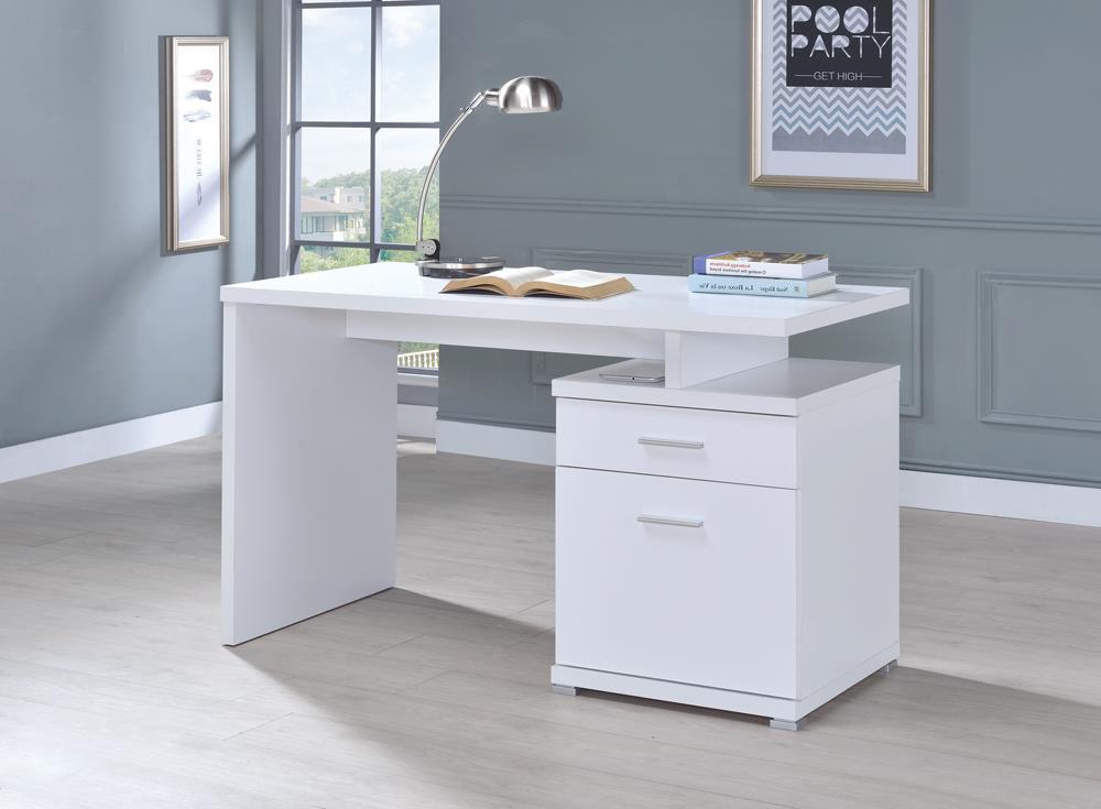 Irving 2-drawer Office Desk with Cabinet White - Ideal Furniture (Fresno,CA)