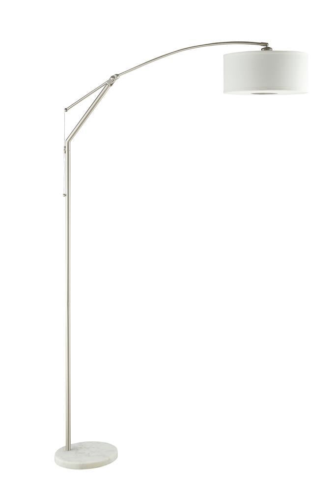 Moniz Adjustable Arched Arm Floor Lamp Chrome and White - Ideal Furniture (Fresno,CA)