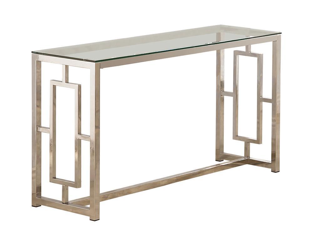 Merced Rectangle Glass Top Sofa Table Nickel - Ideal Furniture (Fresno,CA)