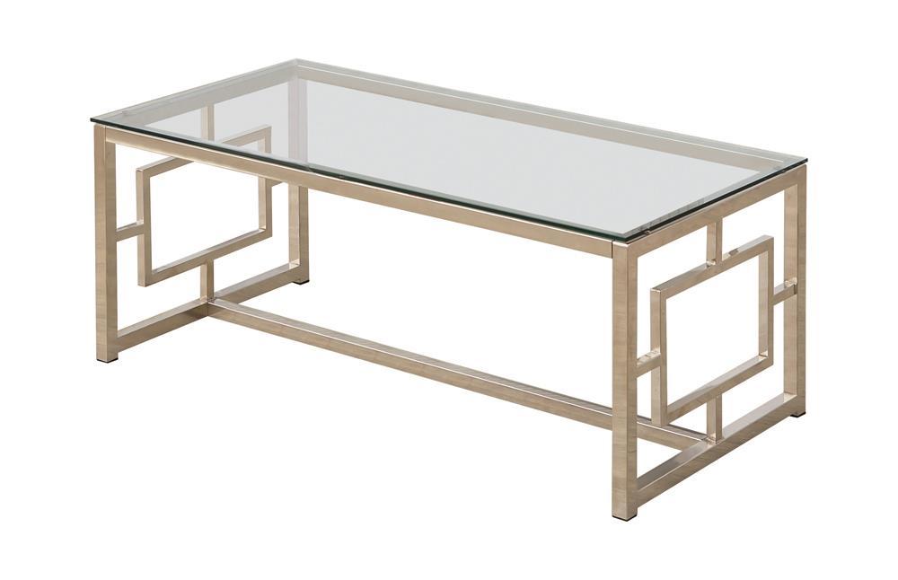 Merced Rectangle Glass Top Coffee Table Nickel - Ideal Furniture (Fresno,CA)
