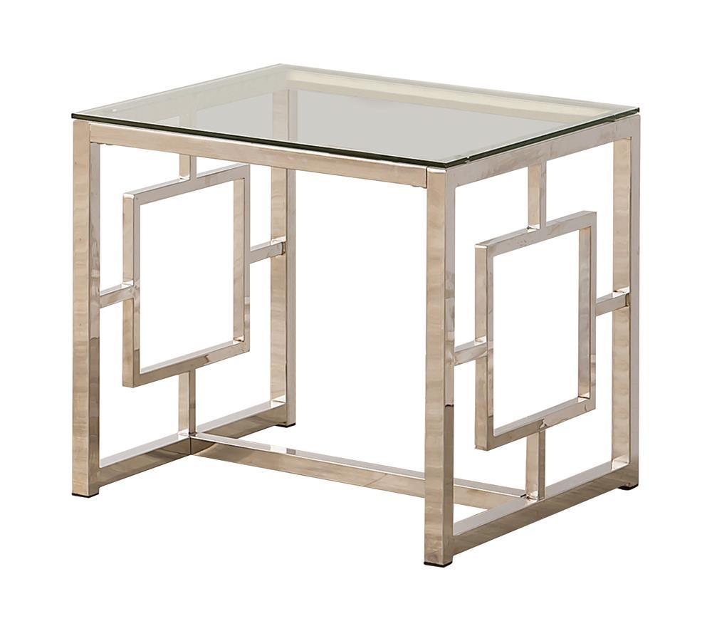 Merced Square Tempered Glass Top End Table Nickel - Ideal Furniture (Fresno,CA)