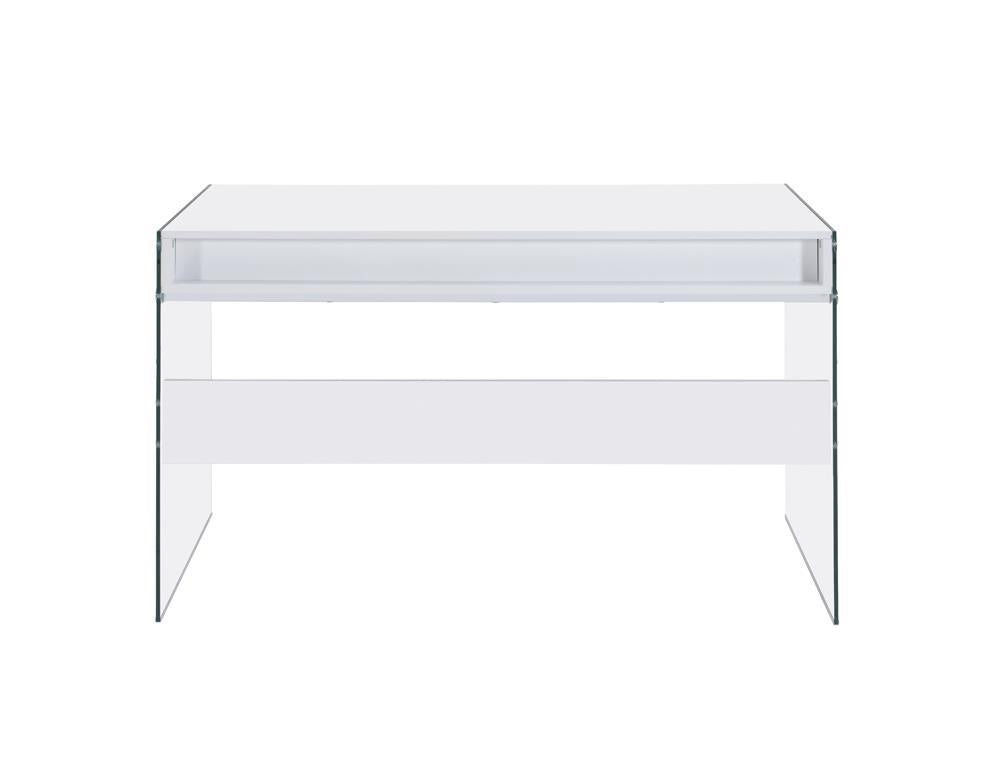 Dobrev 2-drawer Writing Desk Glossy White and Clear - Ideal Furniture (Fresno,CA)