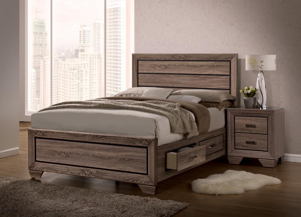 Kauffman California King, Eastren King & Queen Storage Bed Washed Taupe - Ideal Furniture (Fresno,CA)