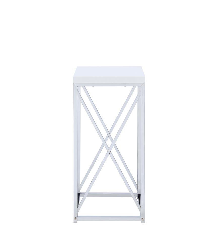 Edmund Accent Table with X-cross Glossy White and Chrome - Ideal Furniture (Fresno,CA)