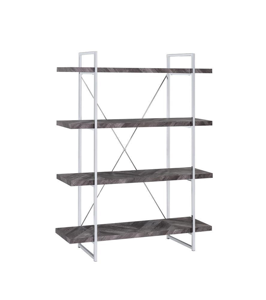 Grimma 4-shelf Bookcase Rustic Grey Herringbone - Ideal Furniture (Fresno,CA)
