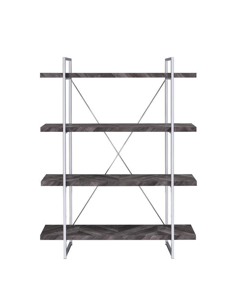 Grimma 4-shelf Bookcase Rustic Grey Herringbone - Ideal Furniture (Fresno,CA)