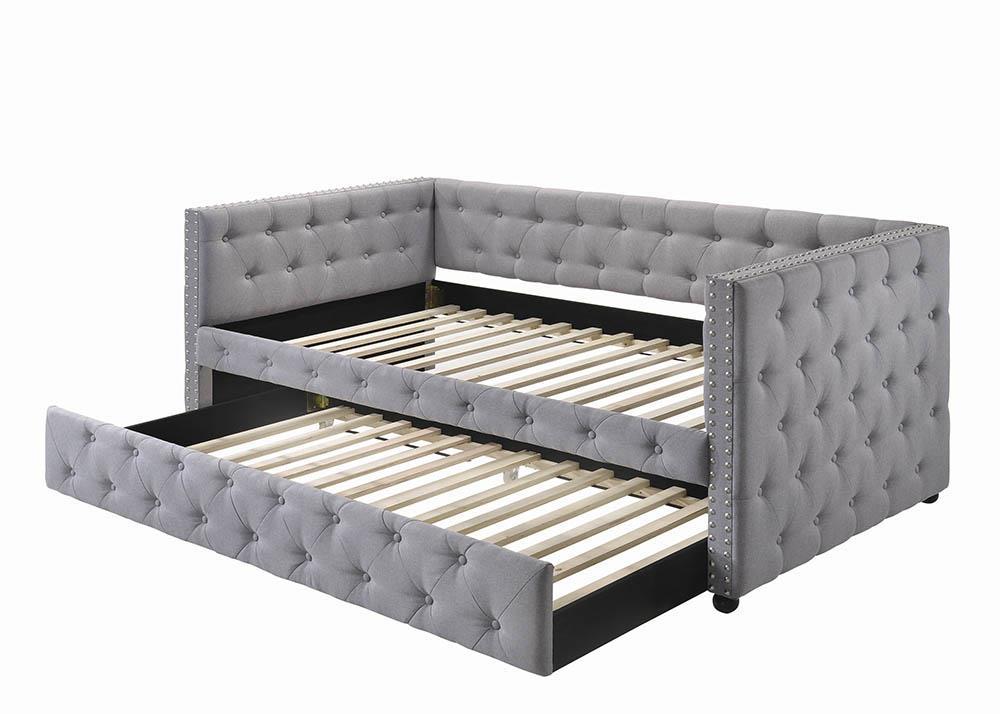 Mockern Tufted Upholstered Daybed with Trundle Grey - Ideal Furniture (Fresno,CA)